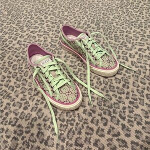 Gucci 1977 mint and purple crystal tennis shoe